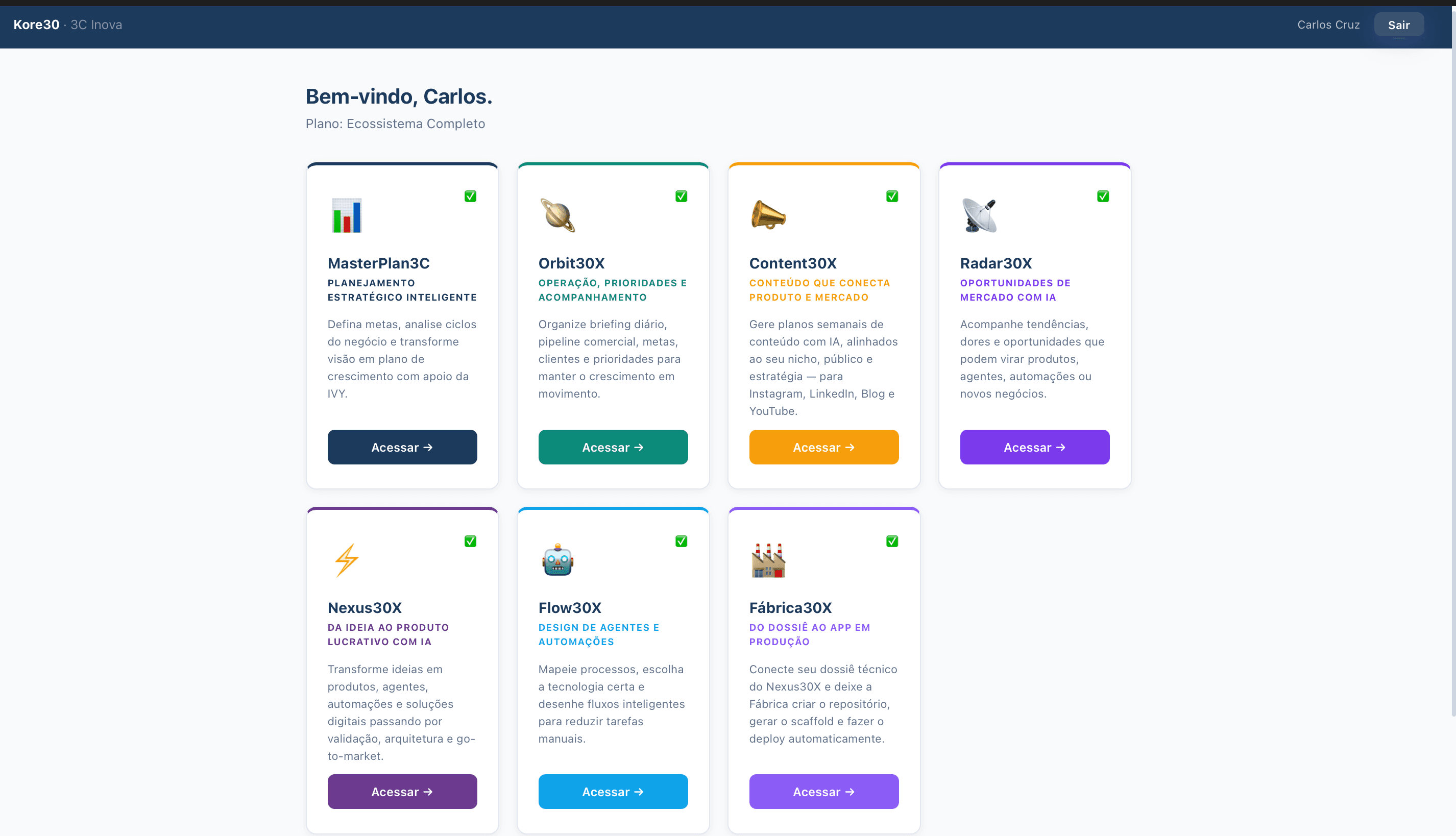 Kore30 — Hub de Soluções com todos os módulos